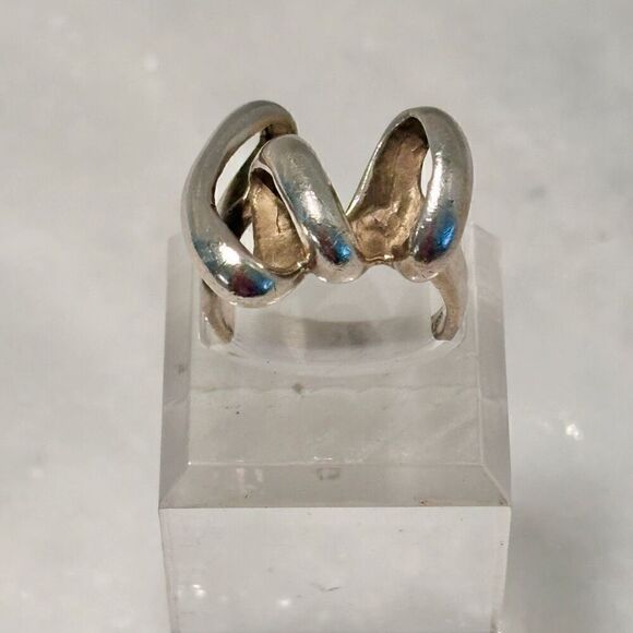 Vintage Handmade Sterling Silver Squiggle Artwork Ring Size 4.5 - Picture 2 of 5